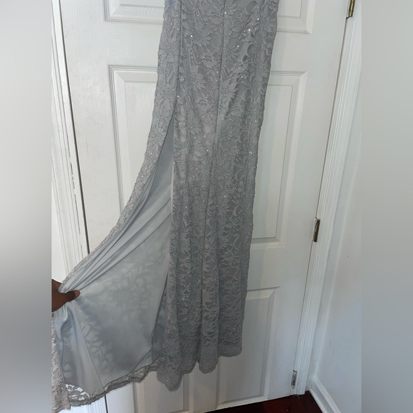 Silverish-Grey Lace/Fishnet Side Split Skirt - Picture 6 of 10